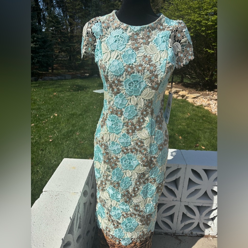 NWT Blue and tan lace Calvin Klein dress 4